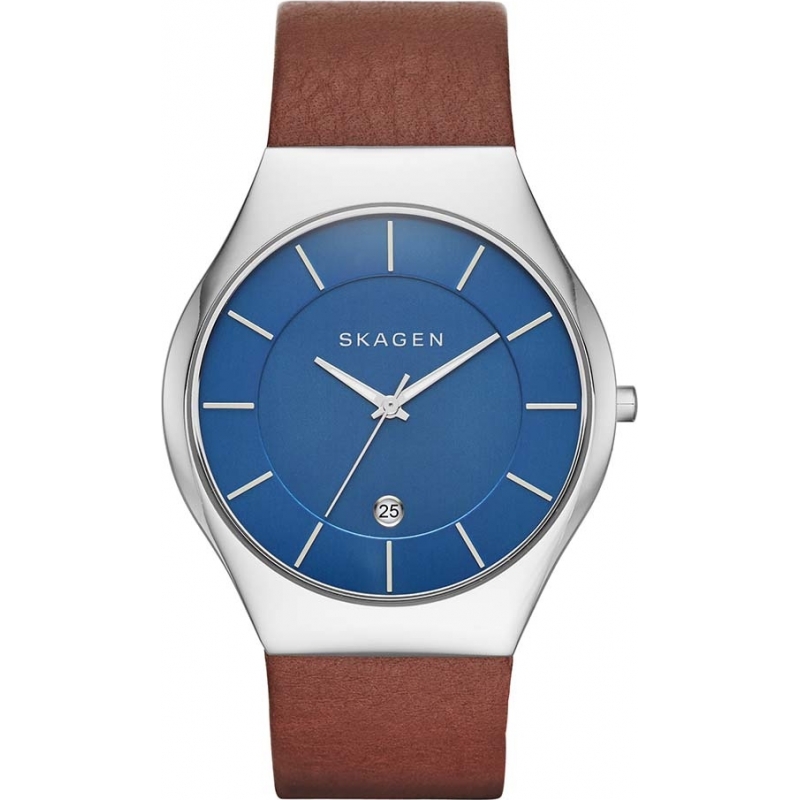 Skagen Mens Grenen Light Brown Leather Strap Watch