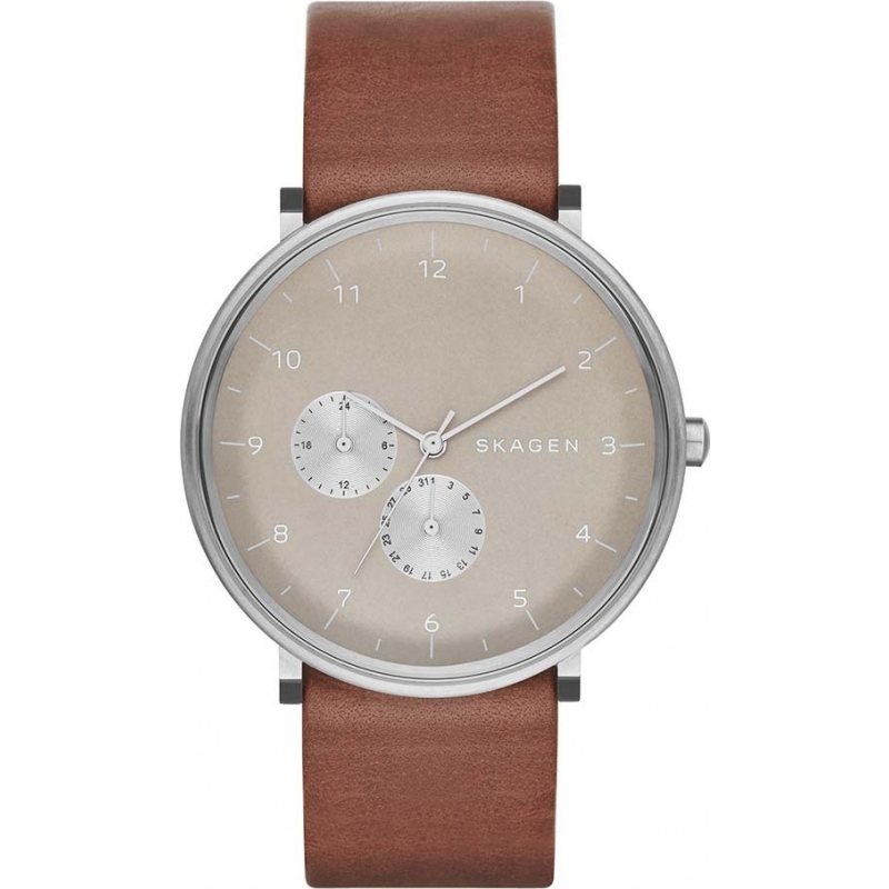 Skagen Mens Hald Brown Leather Strap Watch