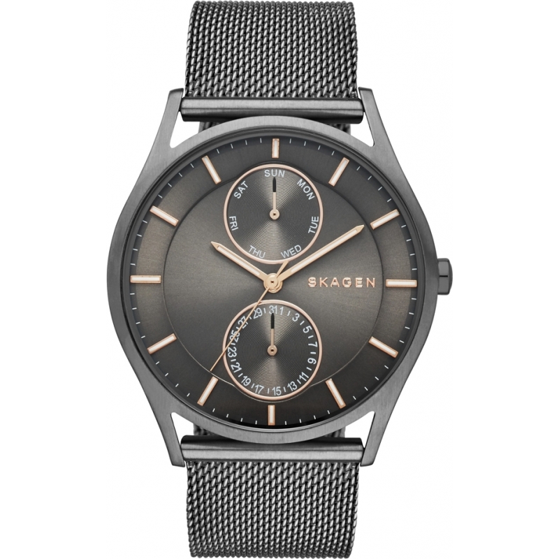 Skagen Mens Holst Gunmetal Mesh Bracelet Watch