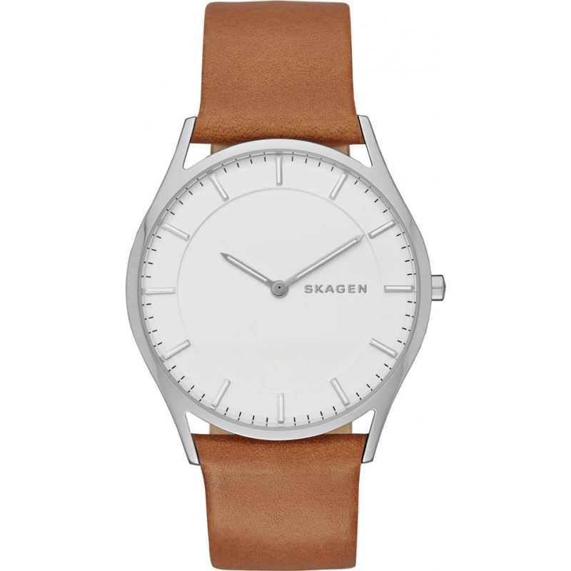 Skagen Mens Slim Holst Tan Leather Strap Watch