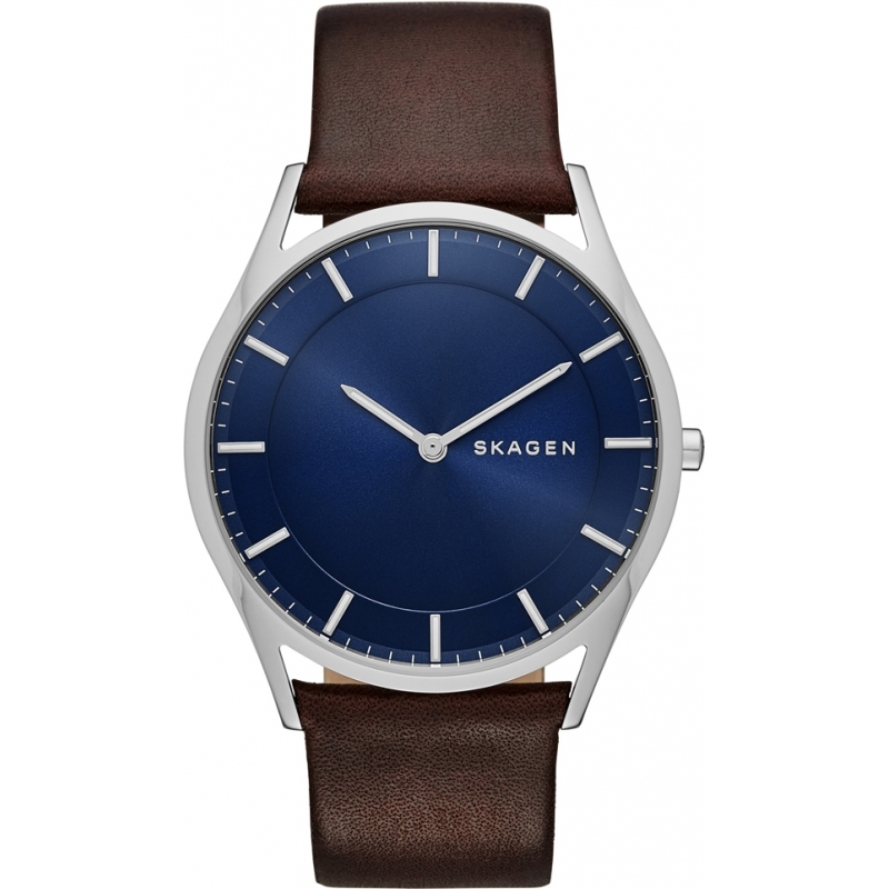 Skagen Mens Holst Dark Brown Leather Strap Watch