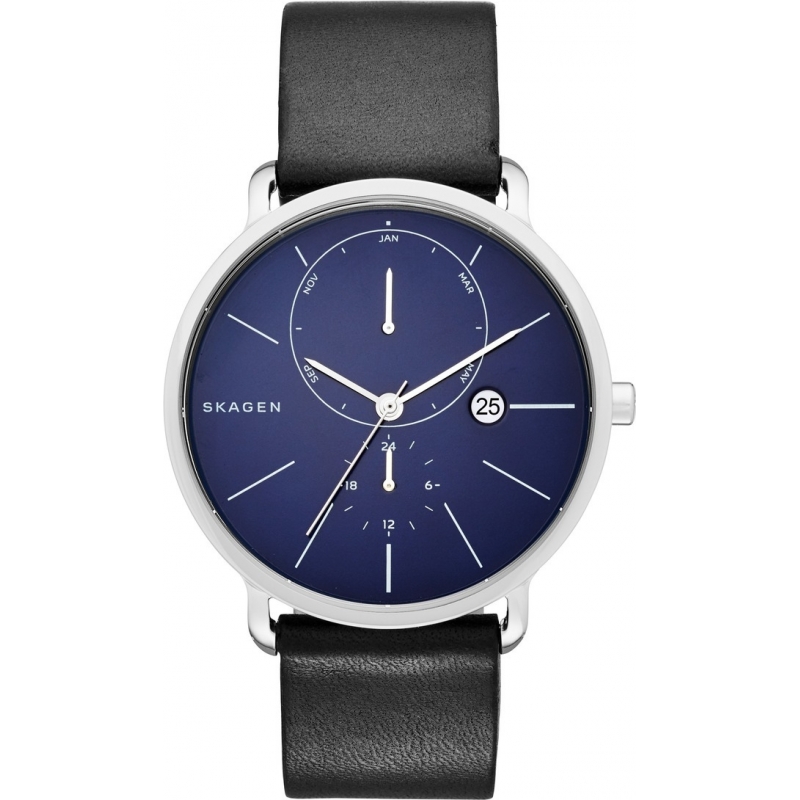 Skagen Mens Hagen Black Leather Strap Watch