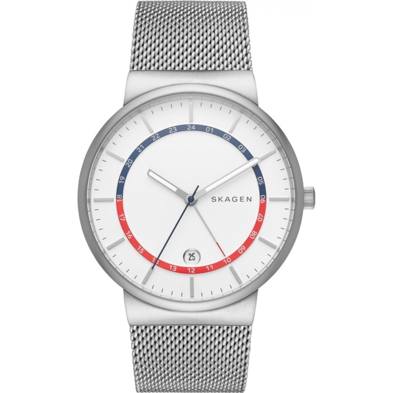 Skagen Mens Ancher Silver Steel Mesh Bracelet Watch