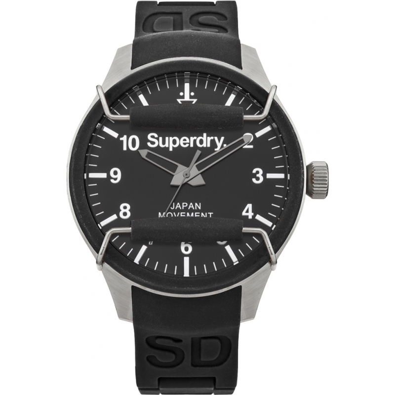 Superdry Mens Scuba Mirror Black Silicone Strap Watch