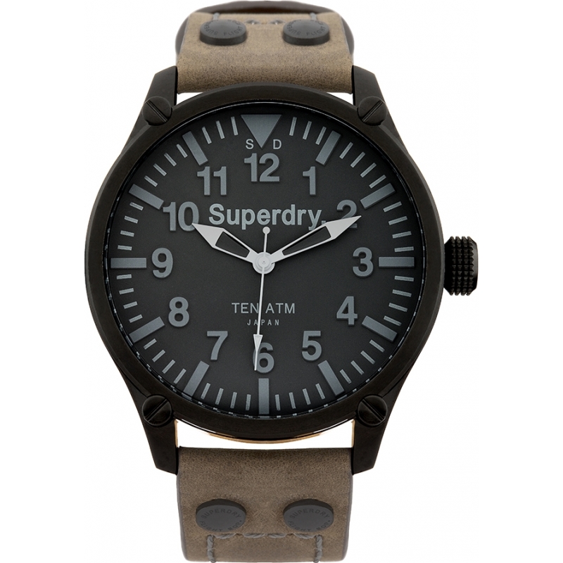 Superdry Mens Aviation Equipment Brown Leather Strap Watch