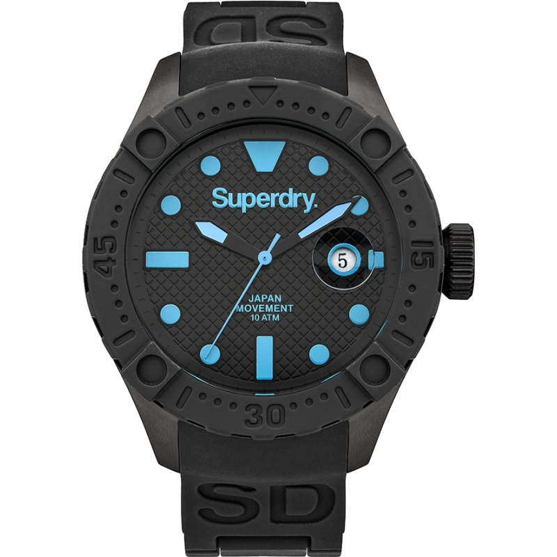 Superdry Mens Scuba Deep Sea Black Silicone Bracelet Watch