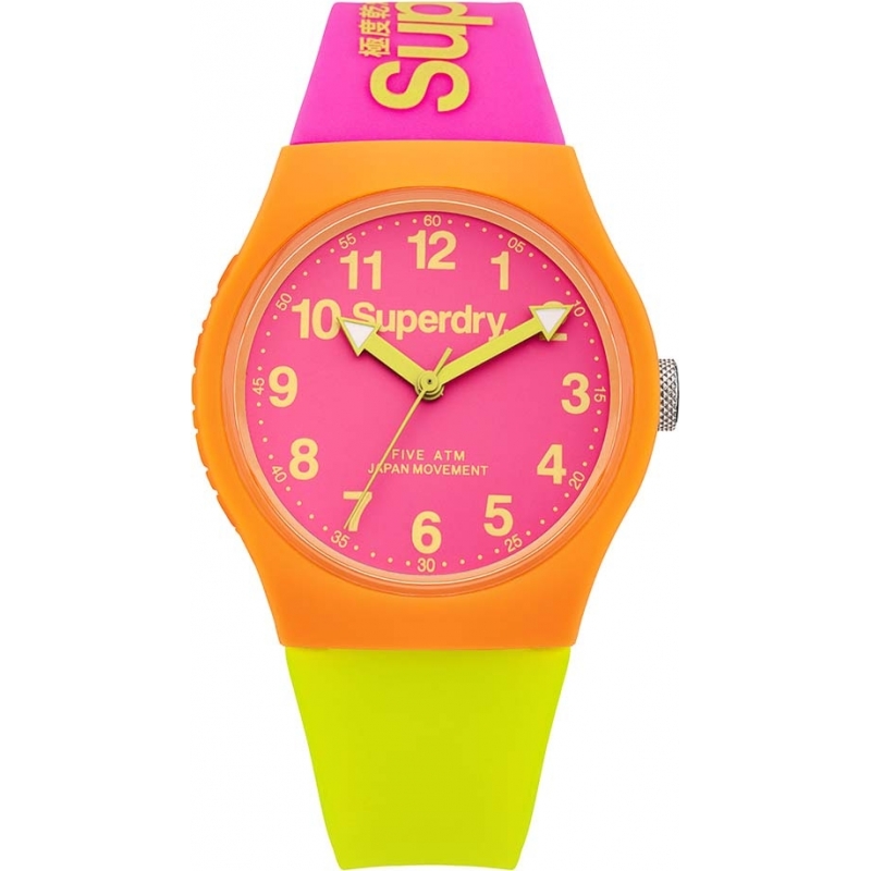 Superdry Urban Pink Lime Silicone Strap Watch