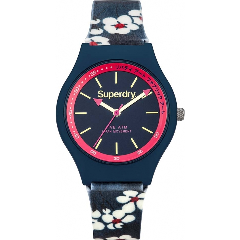 Superdry Ladies Urban Liberty Floral Navy Silicone Strap Watch