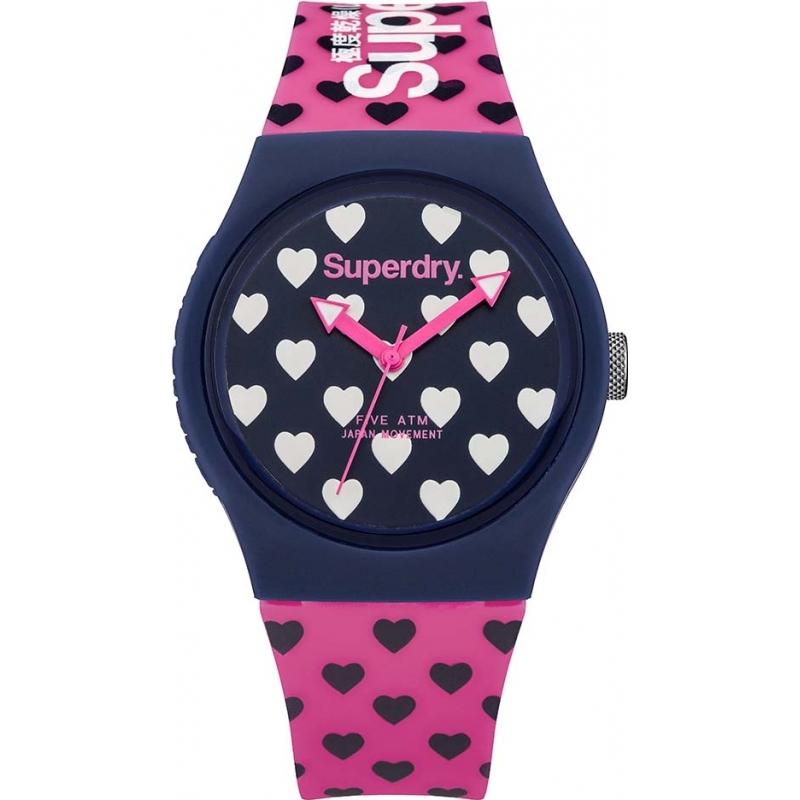 Superdry Ladies Urban Heart Printed Coral Silicone Strap Watch