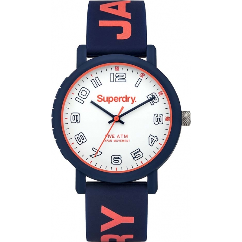 Superdry Ladies Campus Coral Printed Navy Silicone Strap Watch