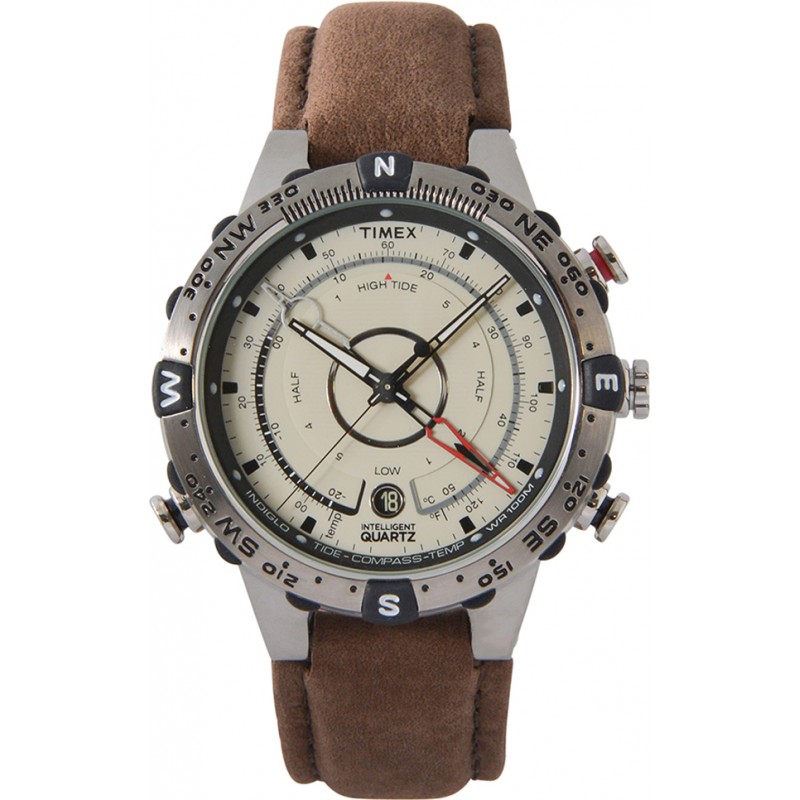 Timex Intelligent Quartz Mens Natural Brown Tide Temp Compass Watch