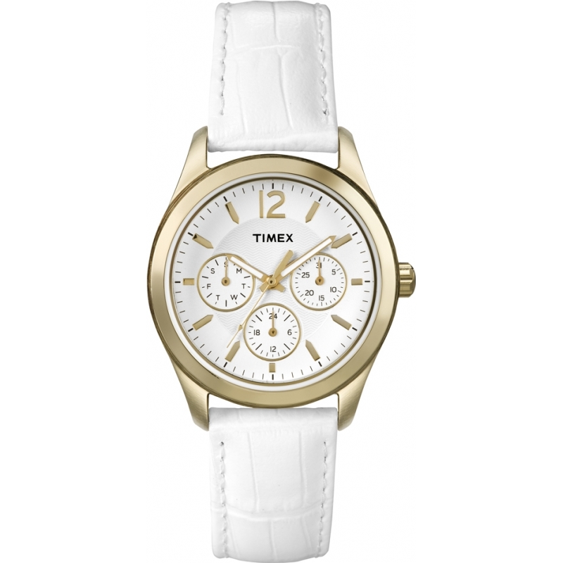 Timex Ladies White Leather Strap Watch