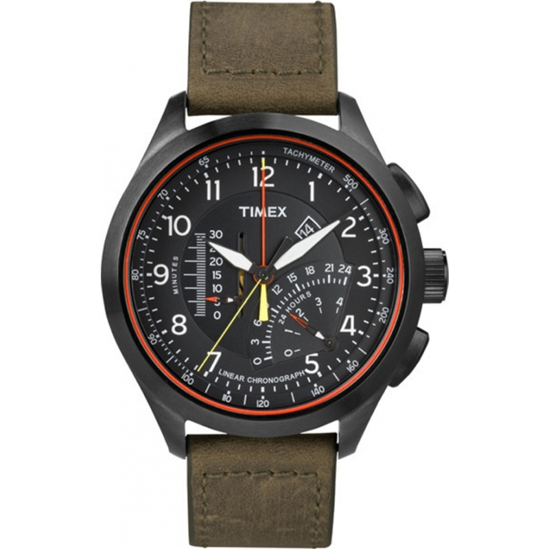 Timex Intelligent Quartz Mens Black Olive Linear Chronograph Watch