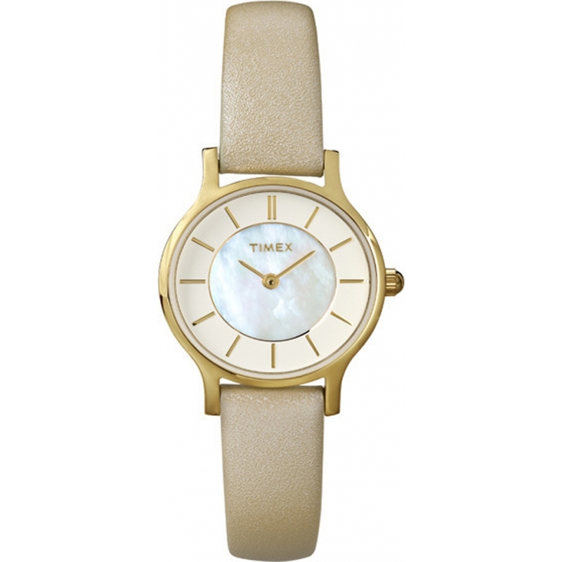 Timex Ladies Classic Cream Leather Strap Watch