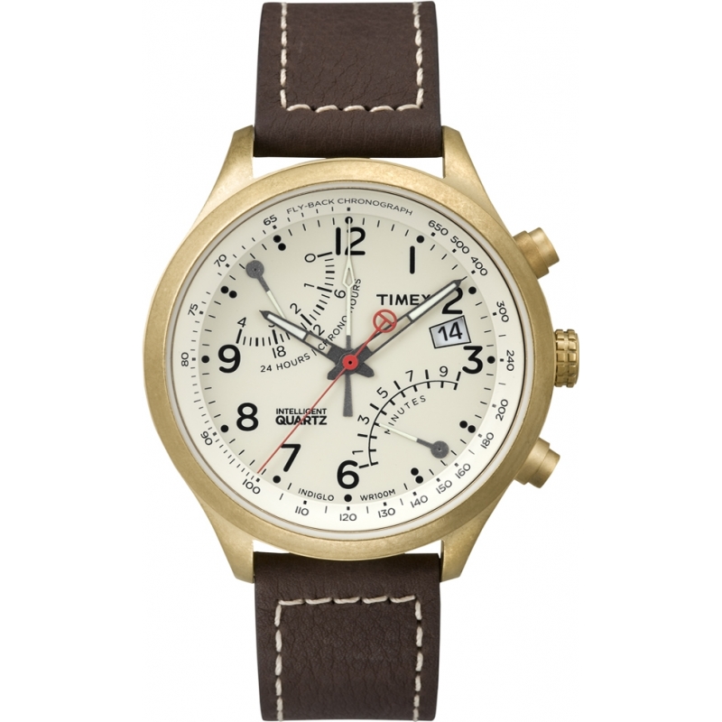 Timex Intelligent Quartz Mens Brown Fly-Back Chronograph Watch