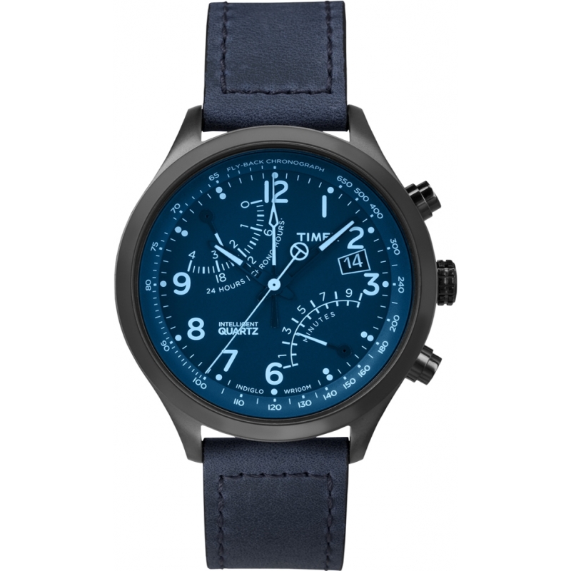 Timex Intelligent Quartz Mens Blue Fly-Back Chronograph Watch