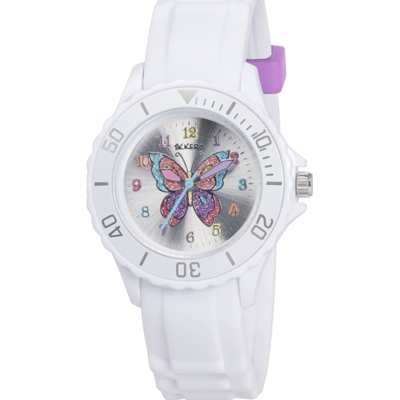 Tikkers Girls White Glitter Butterfly Watch