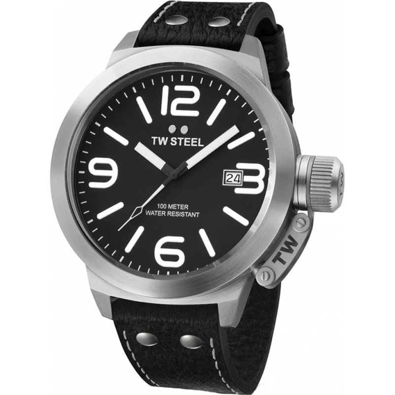 TW Steel Canteen Black Leather Strap Watch