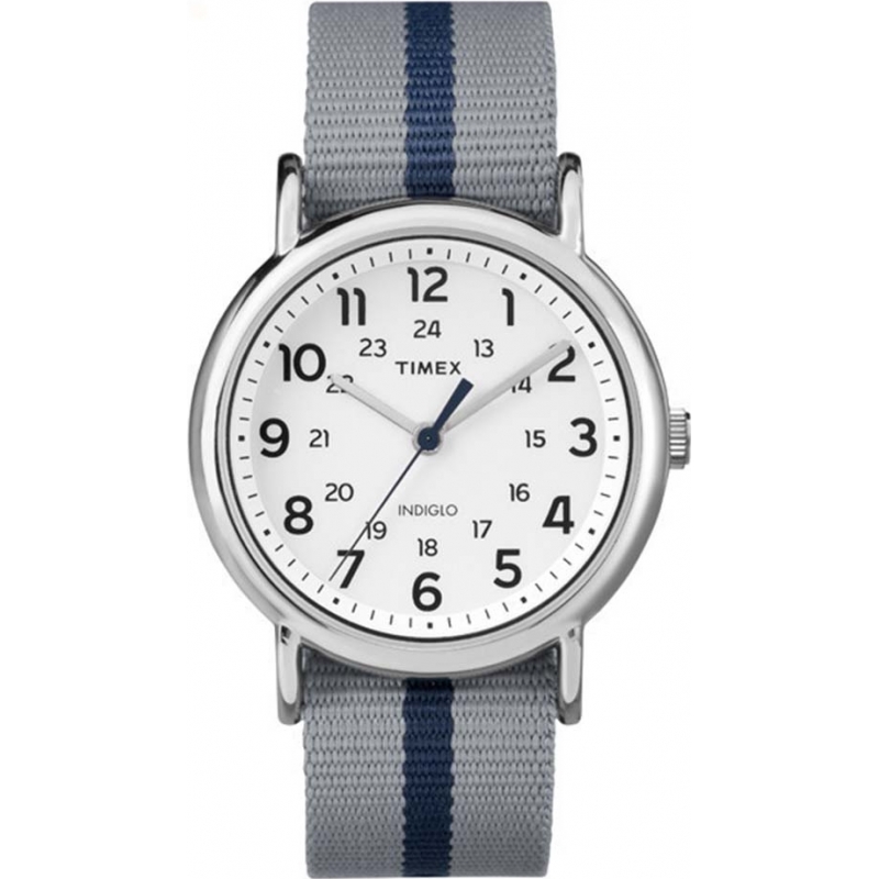 Timex Originals Weekender Slip Thru Grey and Blue Stripe Reversible Strap Watch