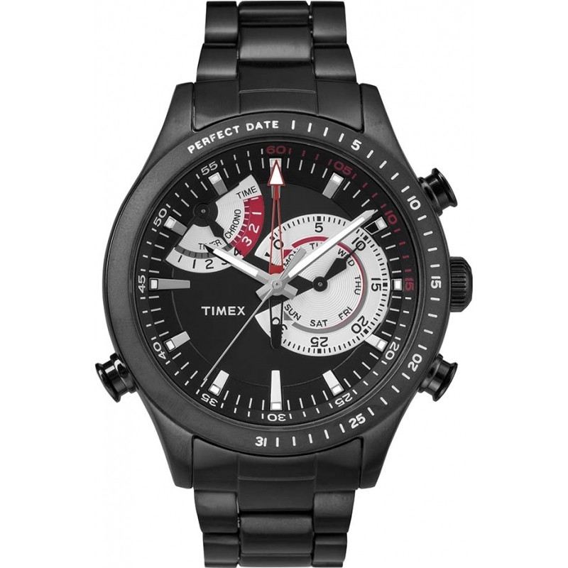 Timex Intelligent Quartz Mens Black Chrono Timer Watch