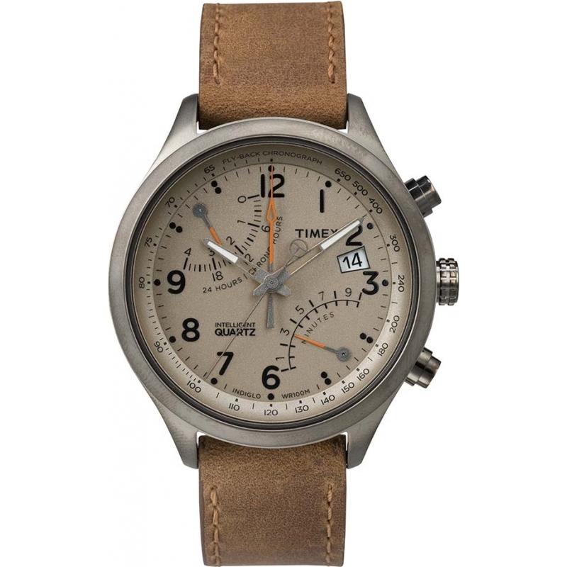 Timex Intelligent Quartz Mens Brown Fly-Back Chronograph Watch