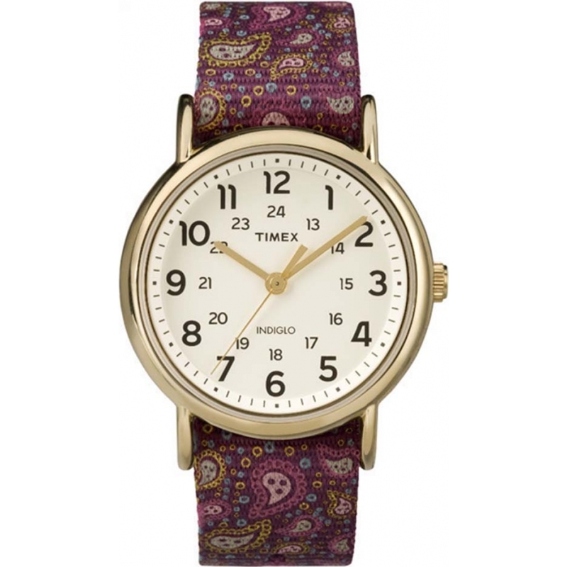 Timex Originals Ladies Weekender Slip Thru Burgundy Paisley Reversible Strap Watch