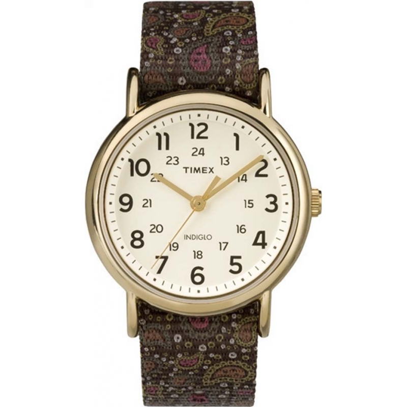 Timex Originals Ladies Weekender Slip Thru Brown Paisley Reversible Strap Watch
