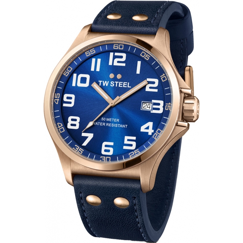 TW Steel Pilot Blue Leather Strap Watch