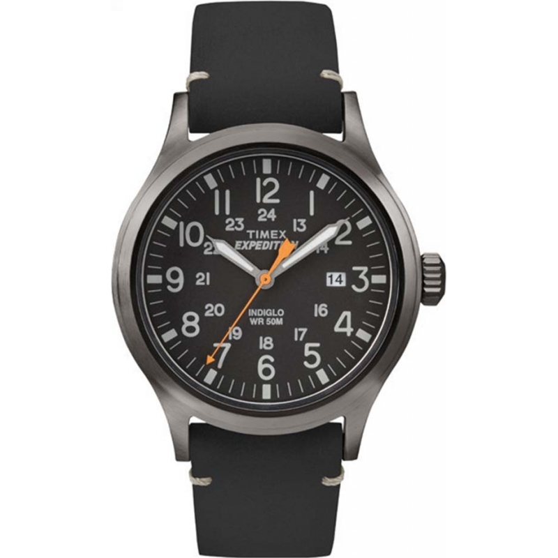 Timex Mens Expedition Analog Elevated Black Leather Strap Watch