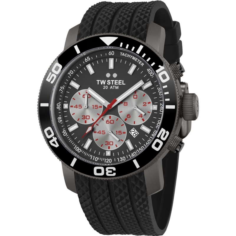 TW Steel Grandeur Diver Chronograph Black Silicon Strap Watch