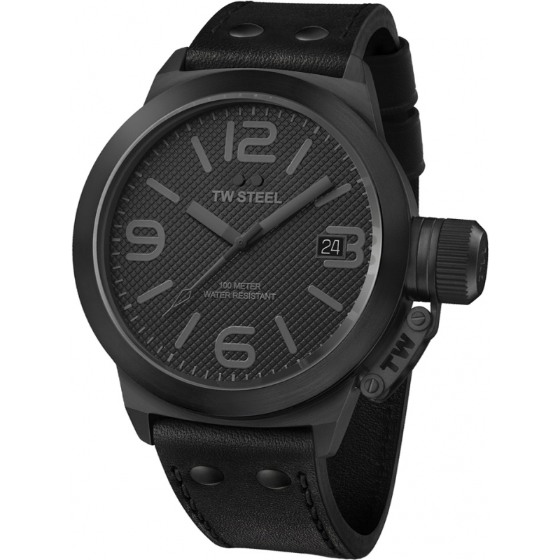 TW Steel Canteen Cool Black Leather Strap Watch