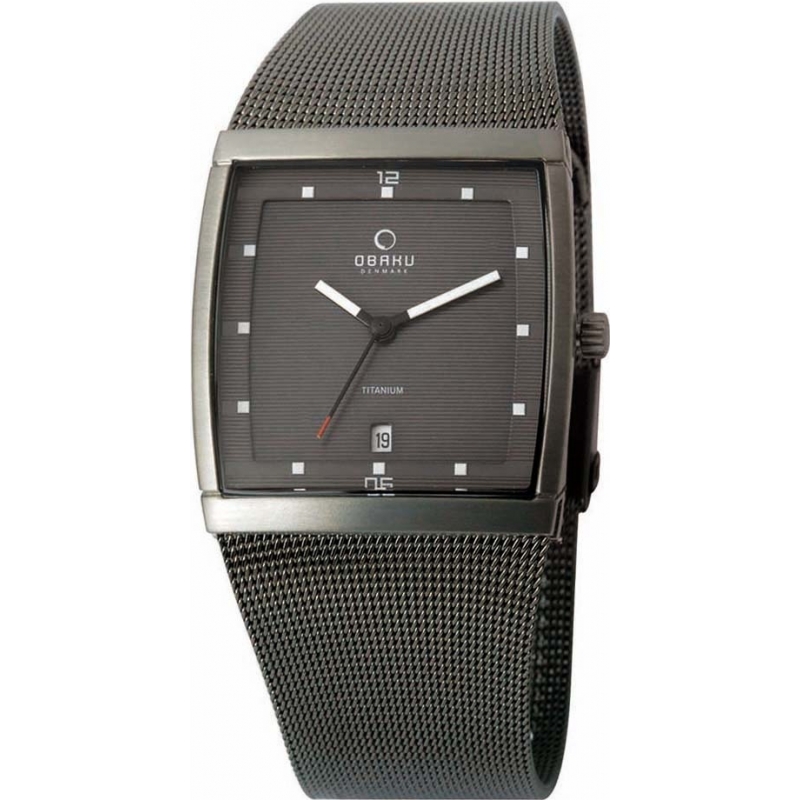 Obaku Mens Grey IP Titanium Mesh Bracelet Watch