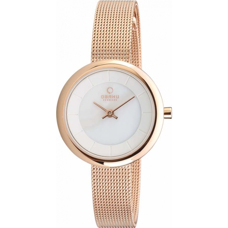 Obaku Ladies Rose Gold Plated Mesh Bracelet Watch