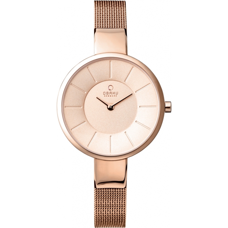Obaku Ladies All Rose Gold Plated Mesh Bracelet Watch