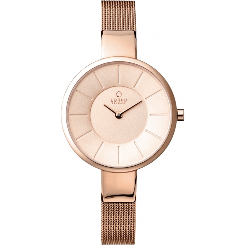 Obaku Ladies All Rose Gold Plated Mesh Bracelet Watch