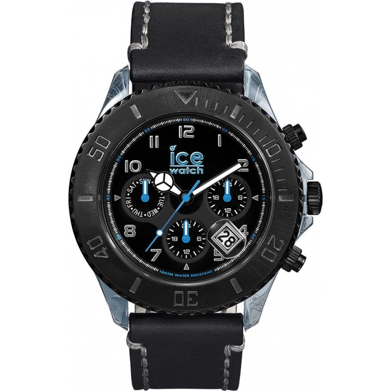Ice-Watch Mens Big Ice-Vintage Multifunction Black Leather Strap Watch