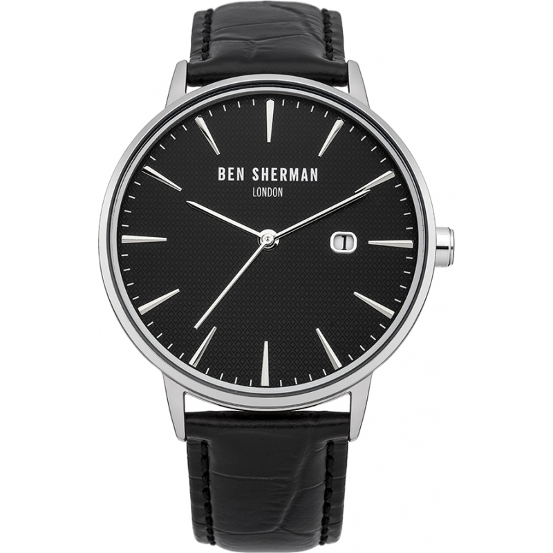 Ben Sherman Mens All Black Leather Strap Watch