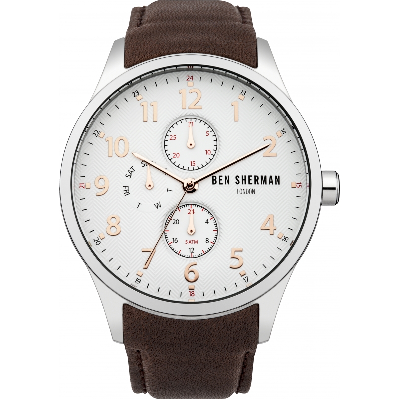 Ben Sherman Mens White and Brown Leather Strap Watch