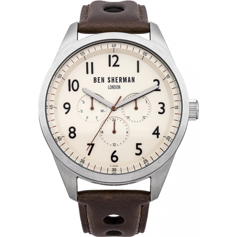 Ben Sherman Mens Cream and Brown Leather Strap Watch