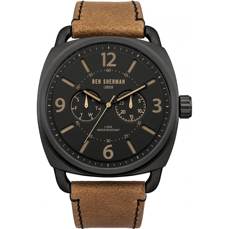 Ben Sherman Mens Black and Tan Leather Strap Watch