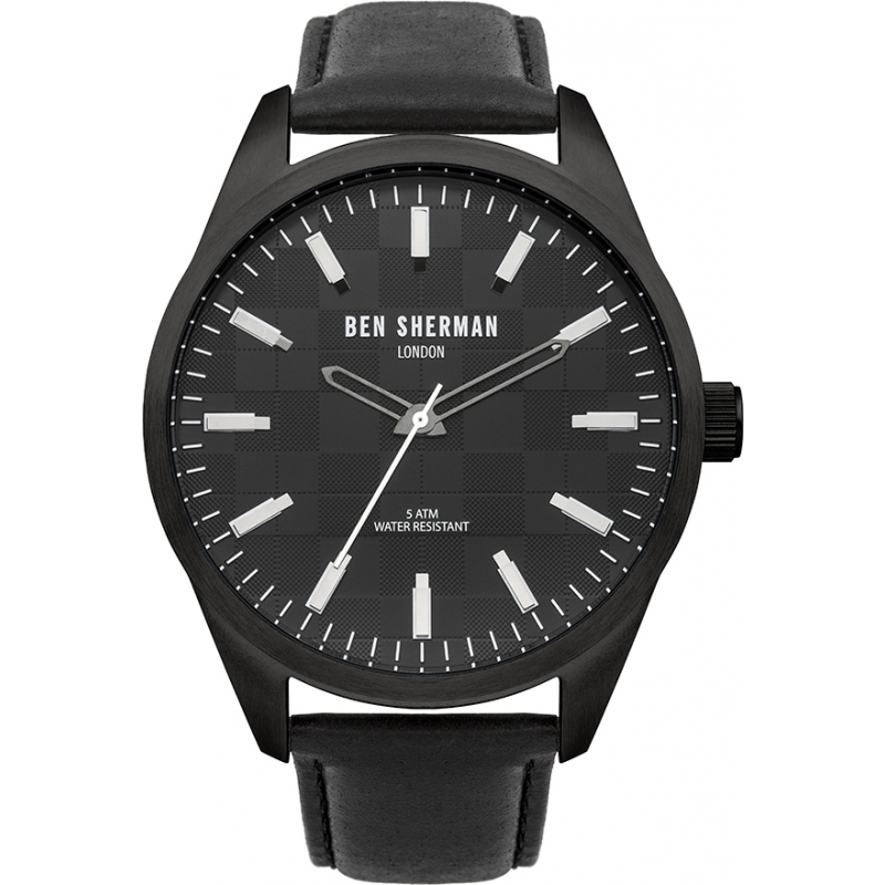 Ben Sherman Mens All Black Leather Strap Watch