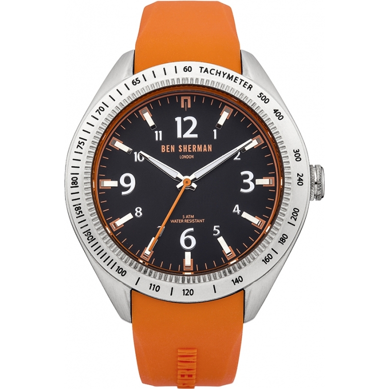 Ben Sherman Mens Black and Orange Silicone Strap Watch