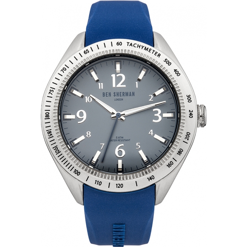 Ben Sherman Mens Grey and Blue Silicone Strap Watch
