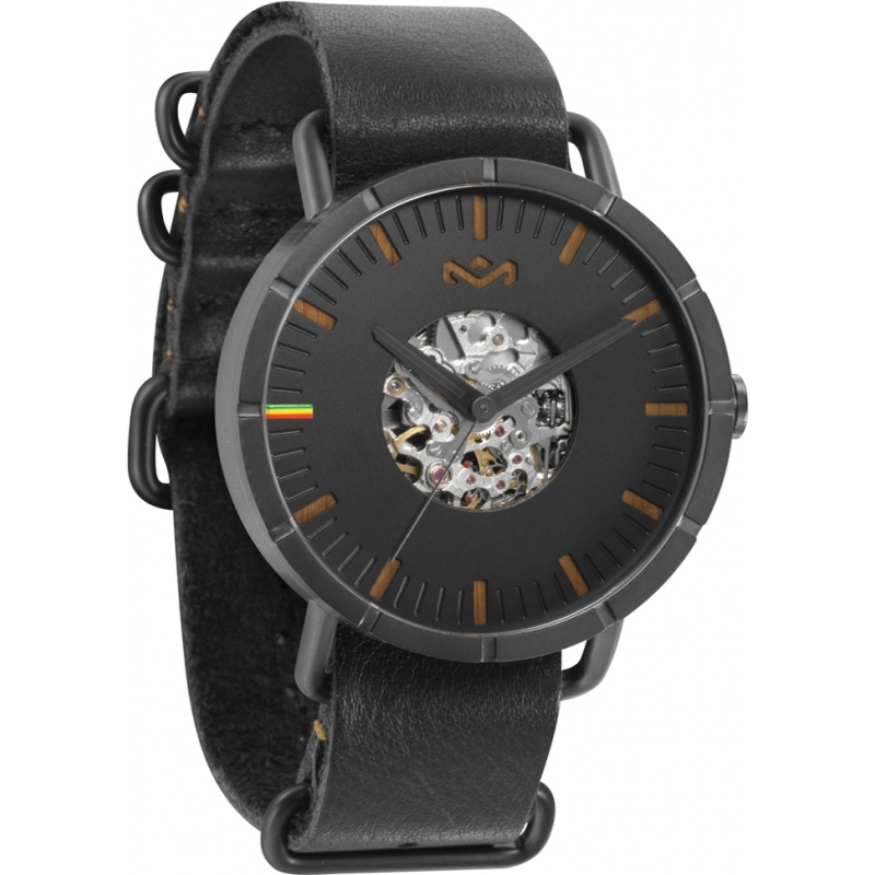 House of Marley Mens Auto Hitch Leather Midnight Watch
