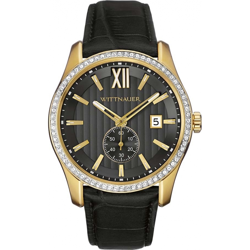 Wittnauer Mens Michael Black Gold Plated Watch